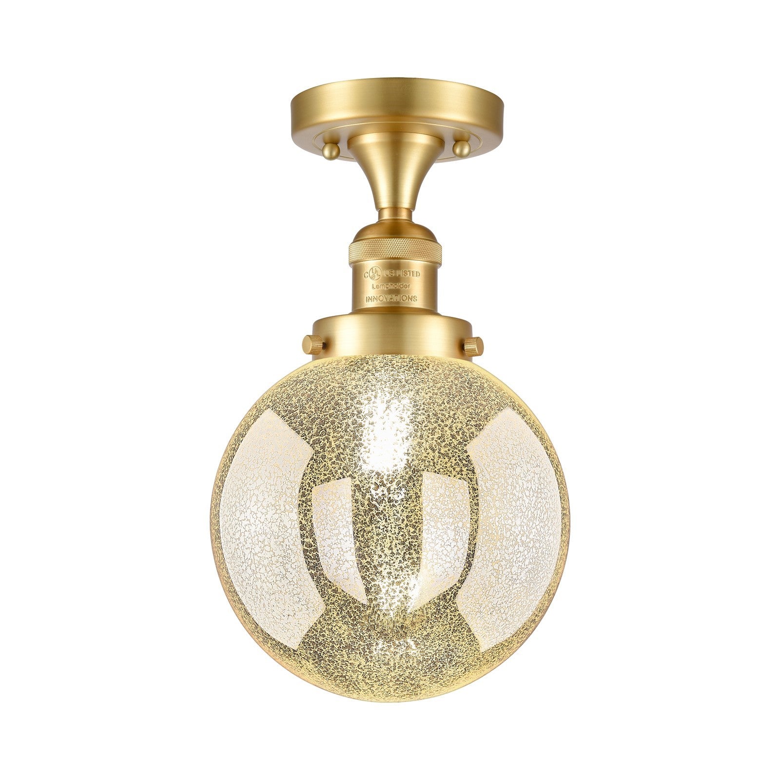 Innovations Beacon 8in 1-Light Semi-Flush Mount | Industrial Satin Gold Steel and Mercury Seeded Glass | Entryway & Covered | Model 517-1CH-SG-G208-8