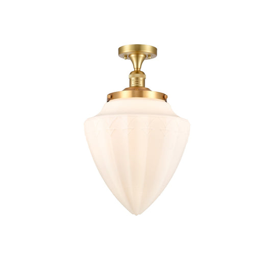 Innovations Bullet 12in 1-Light Semi-Flush Mount | Traditional Art Deco Satin Gold Steel and Matte White Frosted Glass | Model 517-1CH-SG-G661-12