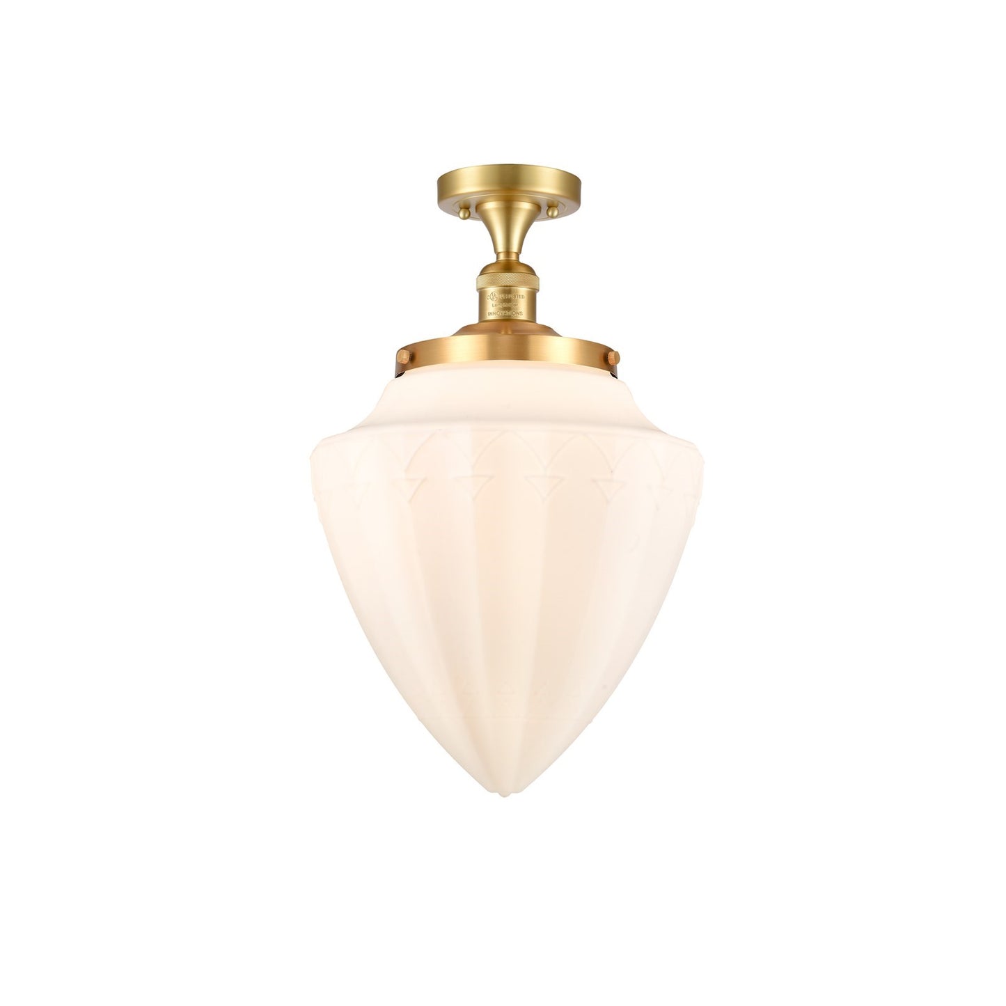 Innovations Bullet 12in 1-Light Semi-Flush Mount | Traditional Art Deco Satin Gold Steel and Matte White Frosted Glass | Model 517-1CH-SG-G661-12