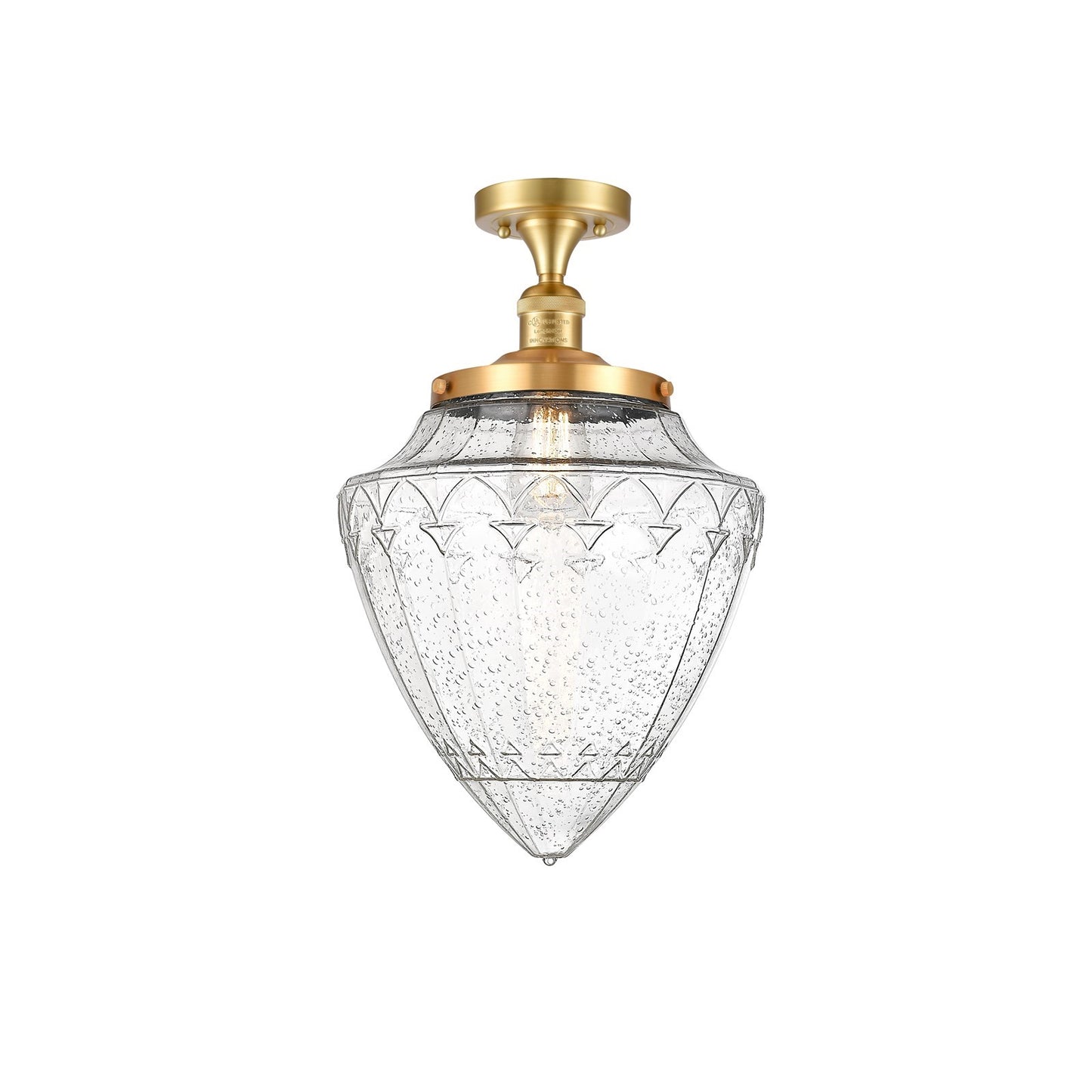 Innovations Bullet 12in 1-Light Semi-Flush Mount | Traditional Art Deco Satin Gold Steel and Seedy Glass | Entryway & Hallway | Model 517-1CH-SG-G664-12