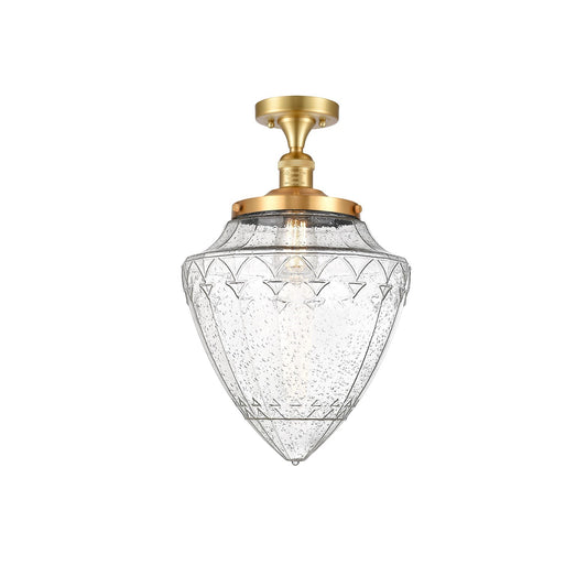 Innovations Bullet 12in 1-Light Semi-Flush Mount | Traditional Art Deco Satin Gold Steel and Seedy Glass | Entryway & | Model 517-1CH-SG-G664-12-LED