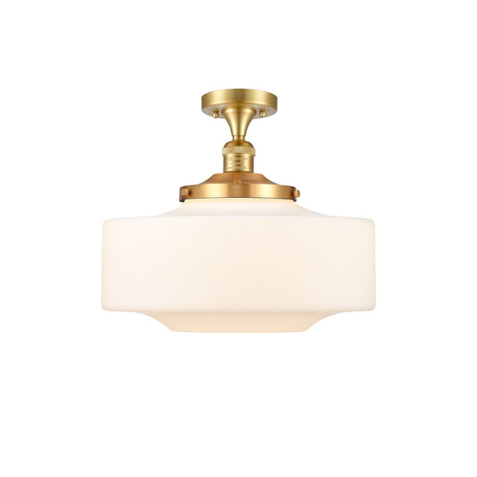 Innovations Bridgeton 16in 1-Light Semi-Flush Mount | Traditional Satin Gold Steel and Matte White Frosted Glass | Entryway & | Model 517-1CH-SG-G691-16