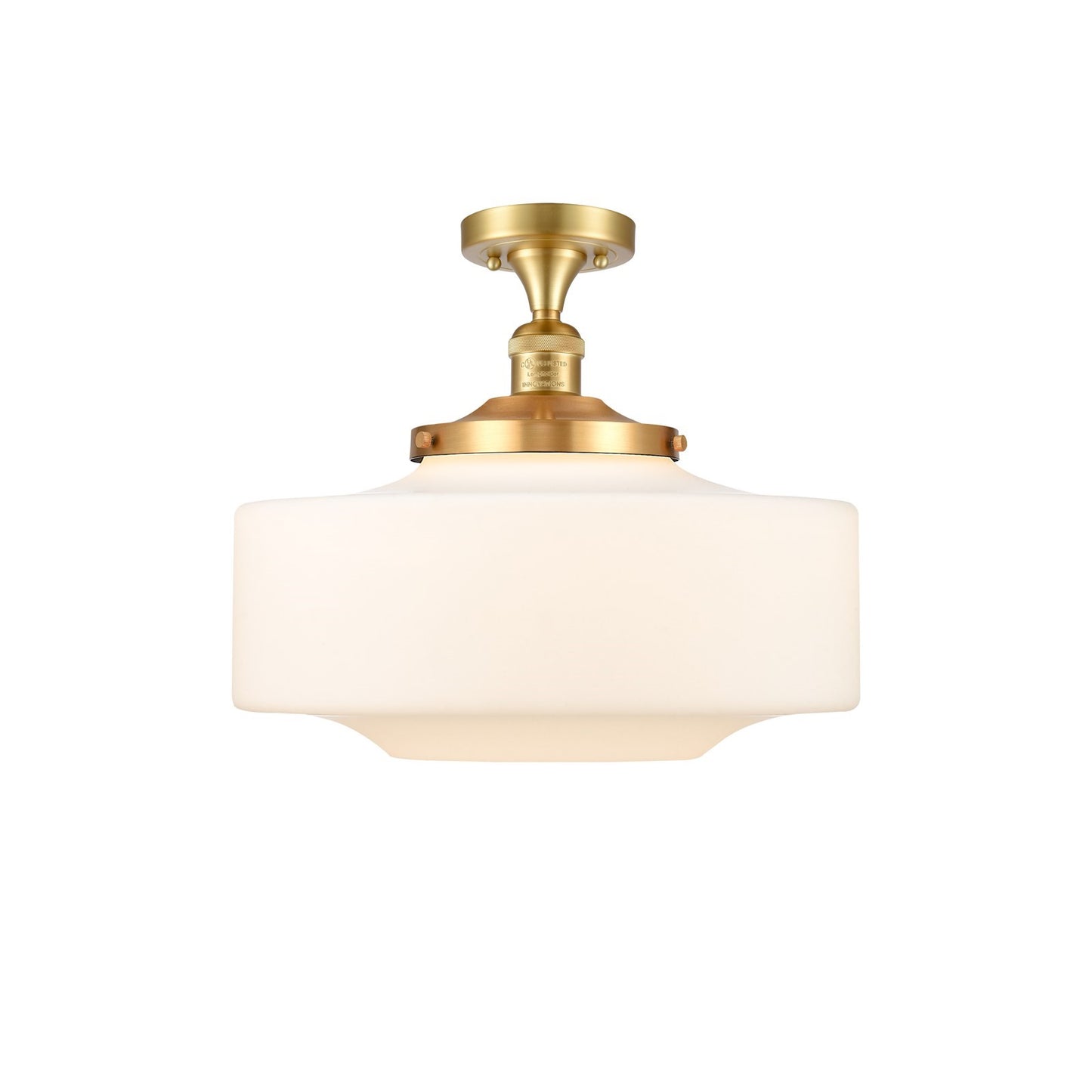 Innovations Bridgeton 16in 1-Light Semi-Flush Mount | Traditional Satin Gold Steel and Matte White Frosted Glass | Entryway | Model 517-1CH-SG-G691-16-LED