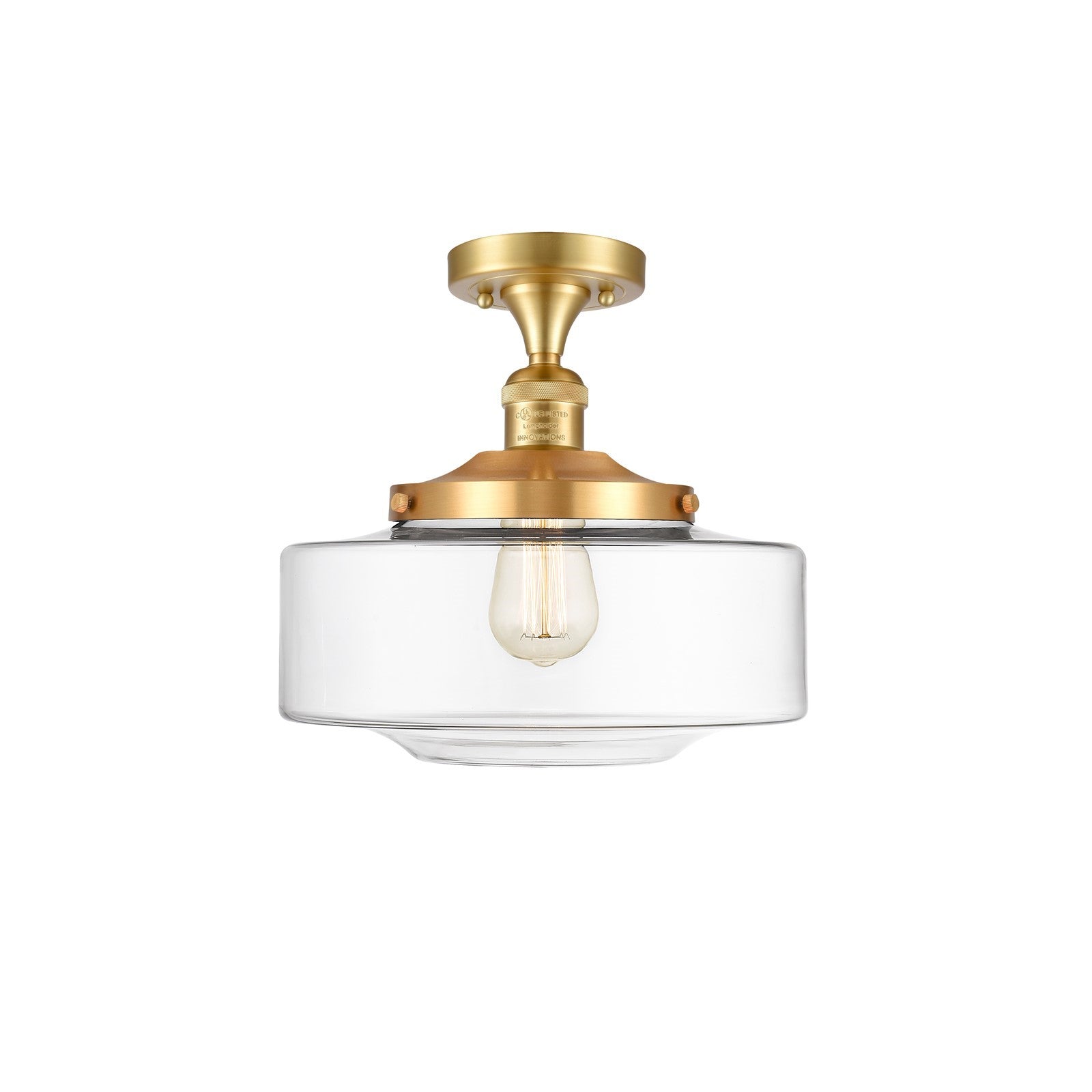 Innovations Bridgeton 12in 1-Light Semi-Flush Mount | Traditional Satin Gold Steel and Clear Glass | Entryway & Hallway | 12 x | Model 517-1CH-SG-G692-12