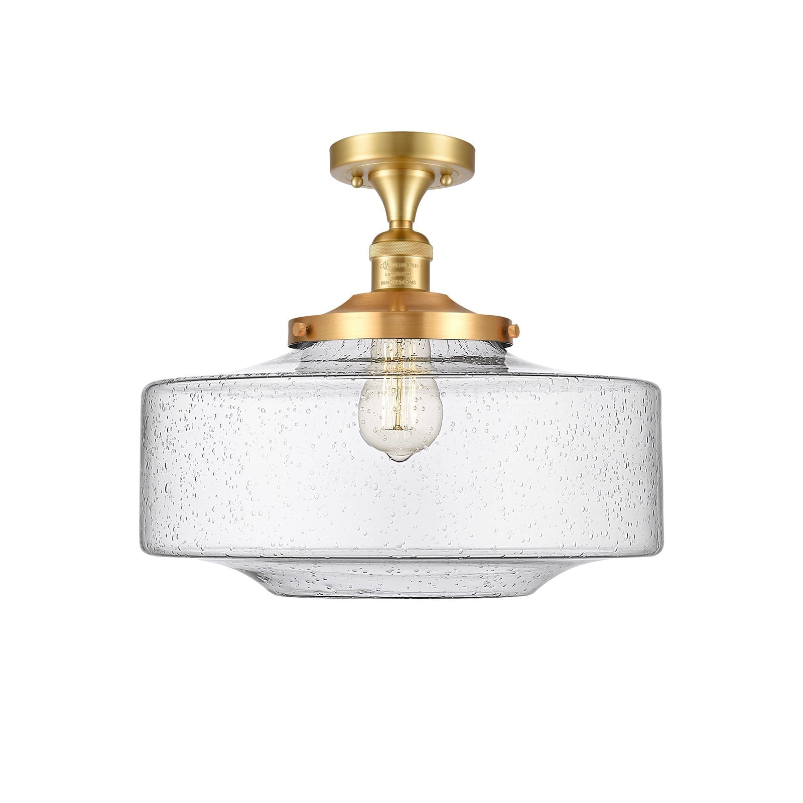 Innovations Bridgeton 16in 1-Light Semi-Flush Mount | Traditional Satin Gold Steel and Seedy Glass | Entryway & Bathroom | Model 517-1CH-SG-G694-16