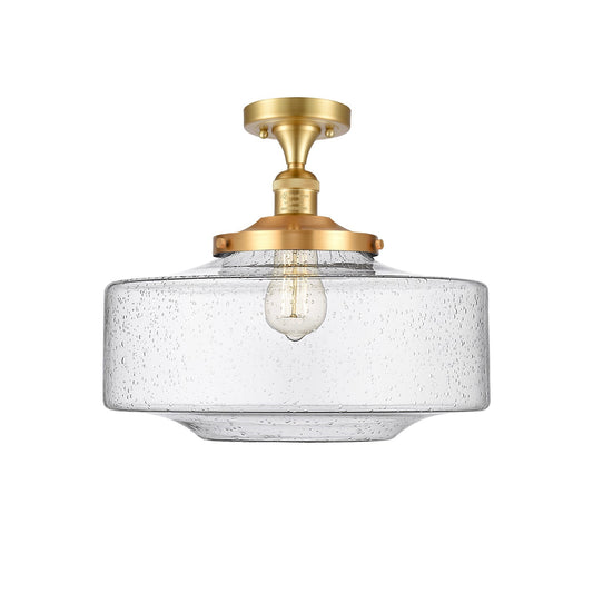 Innovations Bridgeton 16in 1-Light Semi-Flush Mount | Traditional Satin Gold Steel and Seedy Glass | Entryway & Bathroom | Model 517-1CH-SG-G694-16