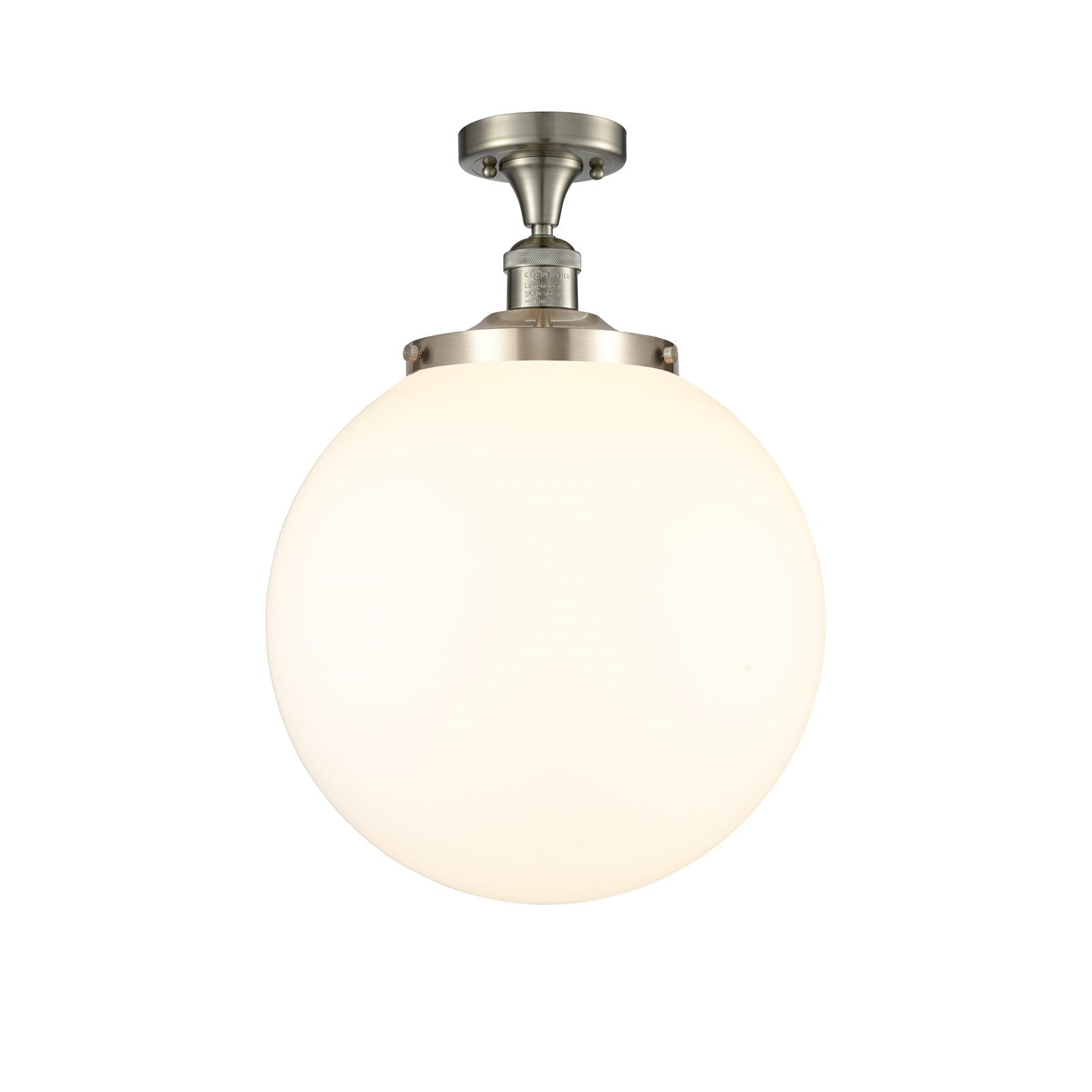 Innovations Beacon 14in 1-Light Semi-Flush Mount | Industrial Brushed Satin Nickel and Matte White Frosted Glass | Entryway & | Model 517-1CH-SN-G201-14