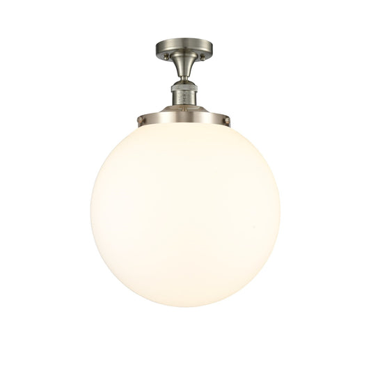 Innovations Beacon 14in 1-Light Semi-Flush Mount | Industrial Brushed Satin Nickel and Matte White Frosted Glass | Entryway & | Model 517-1CH-SN-G201-14