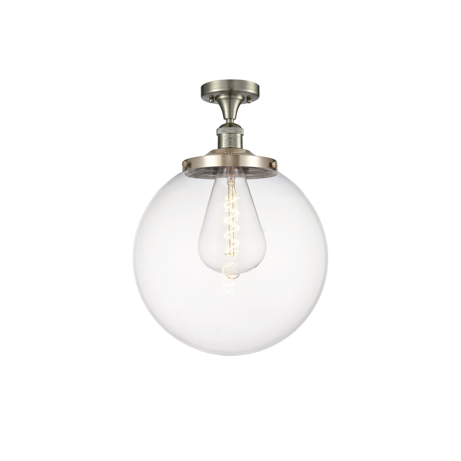 Innovations Beacon 14in 1-Light Semi-Flush Mount | Industrial Brushed Satin Nickel Steel and Clear Glass | Entryway & Hallway | Model 517-1CH-SN-G202-14