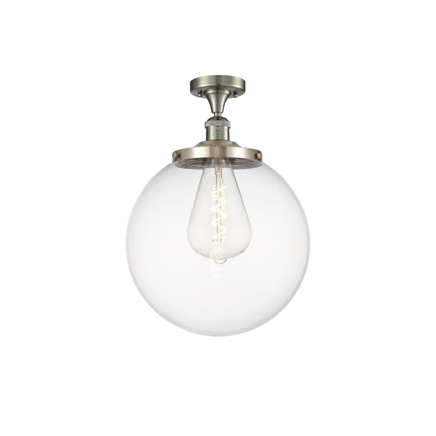Innovations Beacon 14in 1-Light Semi-Flush Mount | Industrial Brushed Satin Nickel Steel and Clear Glass | Entryway & Hallway | Model 517-1CH-SN-G202-14