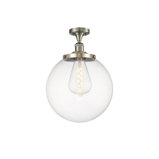 Innovations Beacon 14in 1-Light Semi-Flush Mount | Industrial Brushed Satin Nickel Steel and Clear Glass | Entryway & Hallway | Model 517-1CH-SN-G202-14