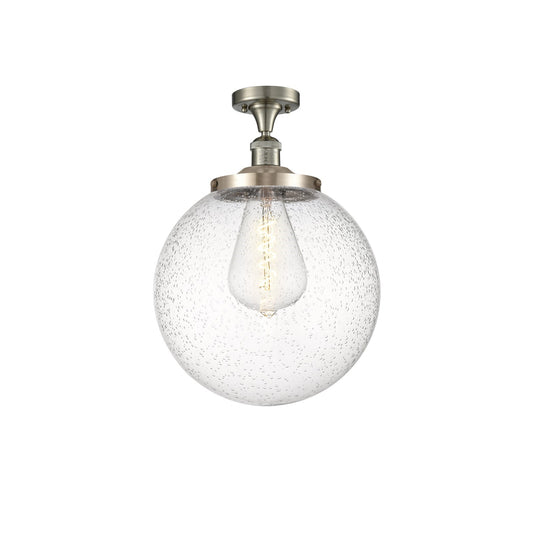 Innovations Beacon 14in 1-Light Semi-Flush Mount | Industrial Brushed Satin Nickel and Seedy Glass | Entryway & Hallway | 14 x | Model 517-1CH-SN-G204-14