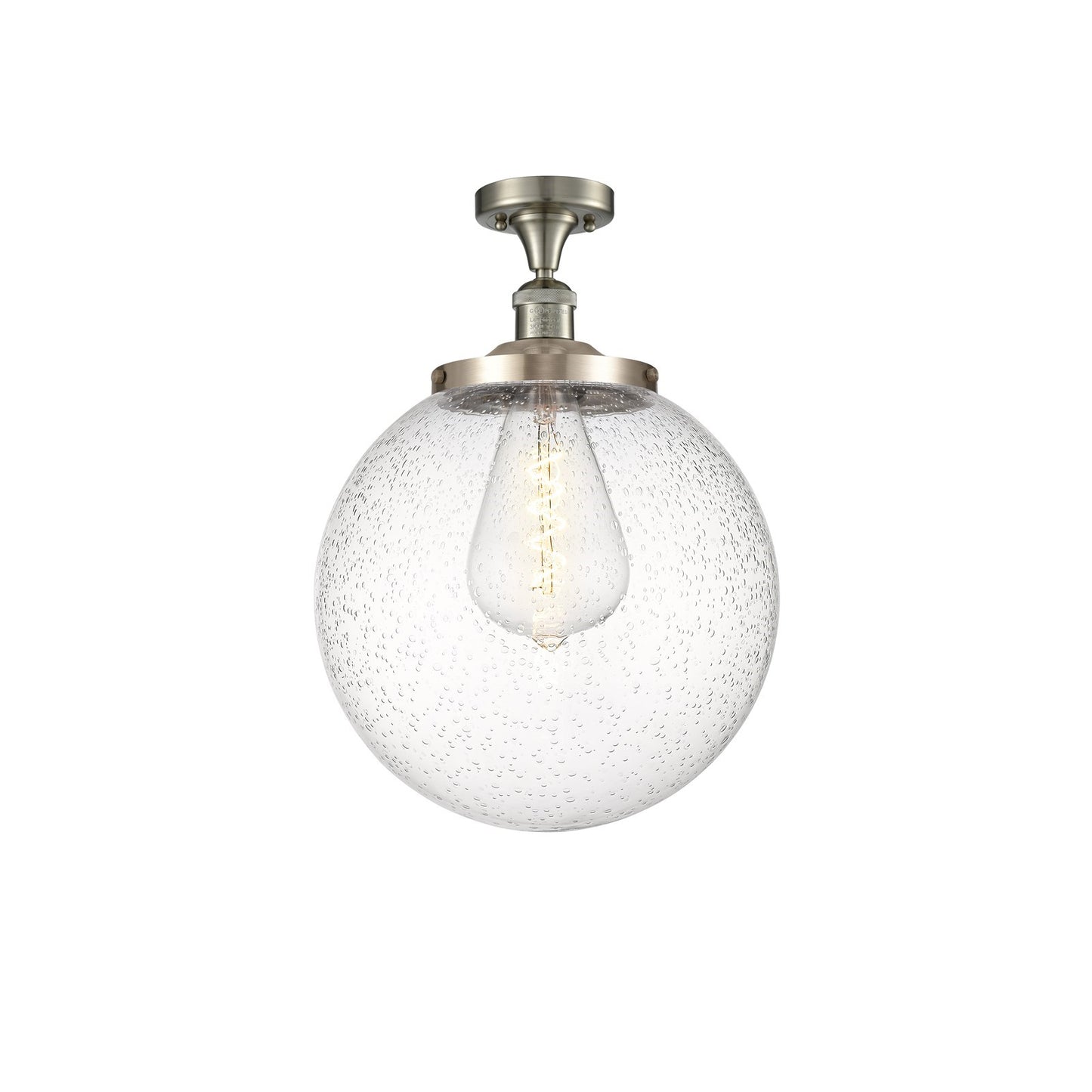 Innovations Beacon 14in 1-Light Semi-Flush Mount | Industrial Brushed Satin Nickel and Seedy Glass | Entryway & Hallway | 14 x | Model 517-1CH-SN-G204-14