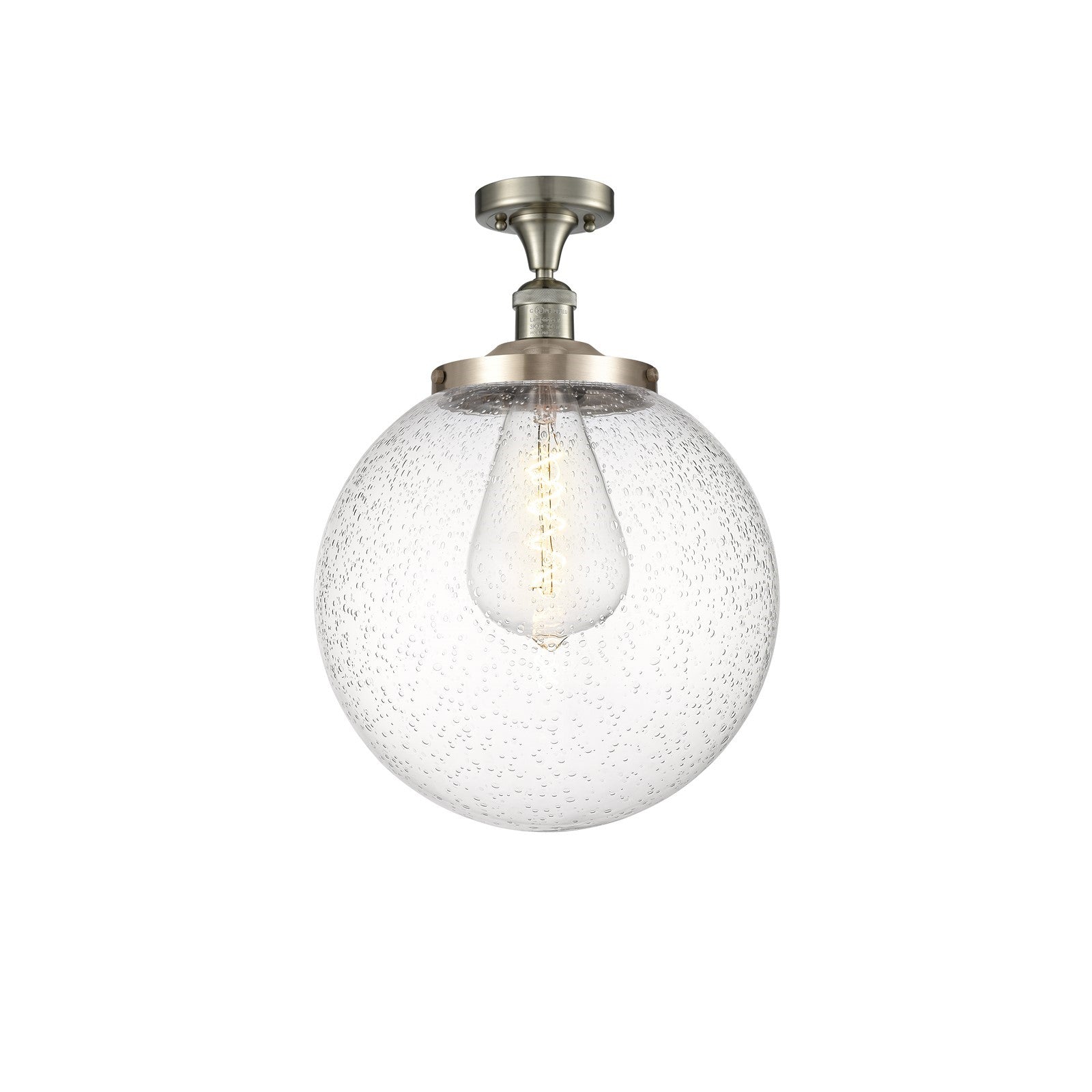 Innovations Beacon 14in 1-Light Semi-Flush Mount | Industrial Brushed Satin Nickel and Seedy Glass | Entryway & Hallway | 14 x | Model 517-1CH-SN-G204-14