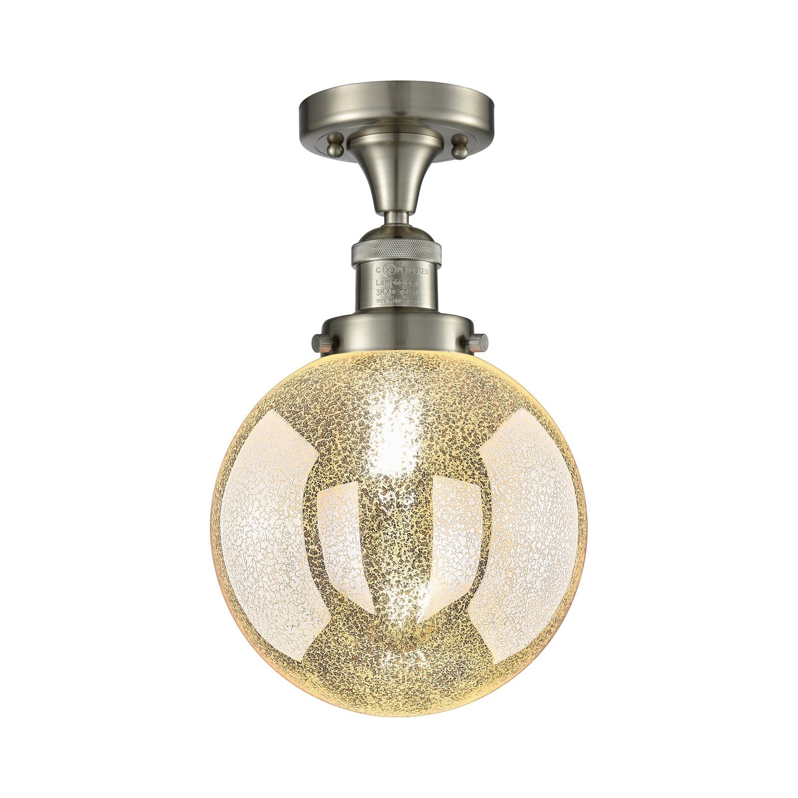 Innovations Beacon 8in 1-Light Semi-Flush Mount | Industrial Brushed Satin Nickel Steel and Mercury Seeded Glass | Kitchen & | Model 517-1CH-SN-G208-8