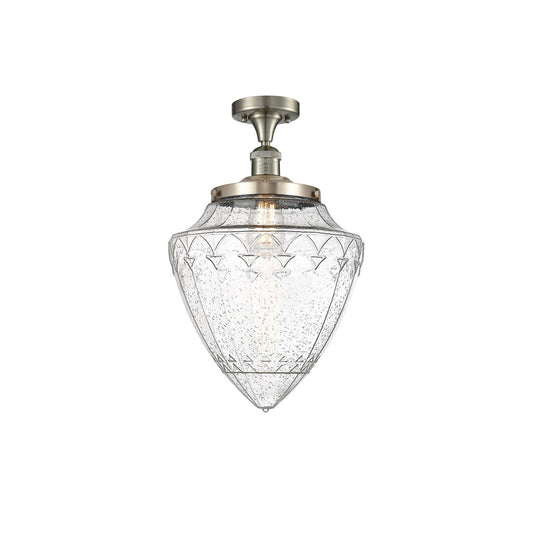 Innovations Bullet 12in 1-Light Semi-Flush Mount | Traditional Art Deco Brushed Satin Nickel Steel and Seedy Glass | Entryway & | Model 517-1CH-SN-G664-12