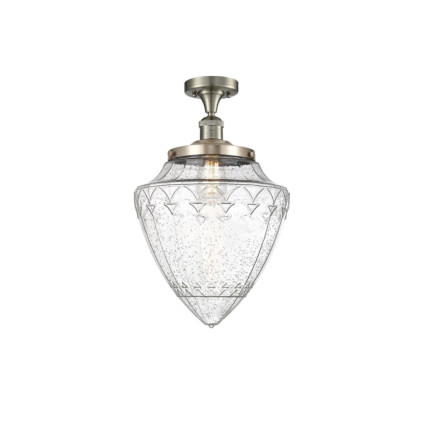 Innovations Lighting Bullet 12in 1-Light Semi-Flush Mount | Traditional Art Deco Brushed Satin Nickel and Seedy Glass | Model 517-1CH-SN-G664-12-LED
