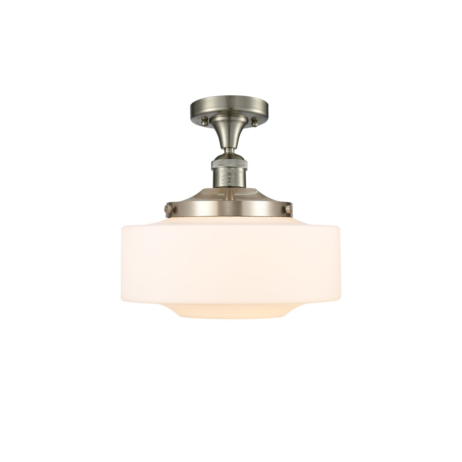 Innovations Bridgeton 12in 1-Light Semi-Flush Mount | Traditional Brushed Satin Nickel and Matte White Frosted Glass | Bedroom | Model 517-1CH-SN-G691-12