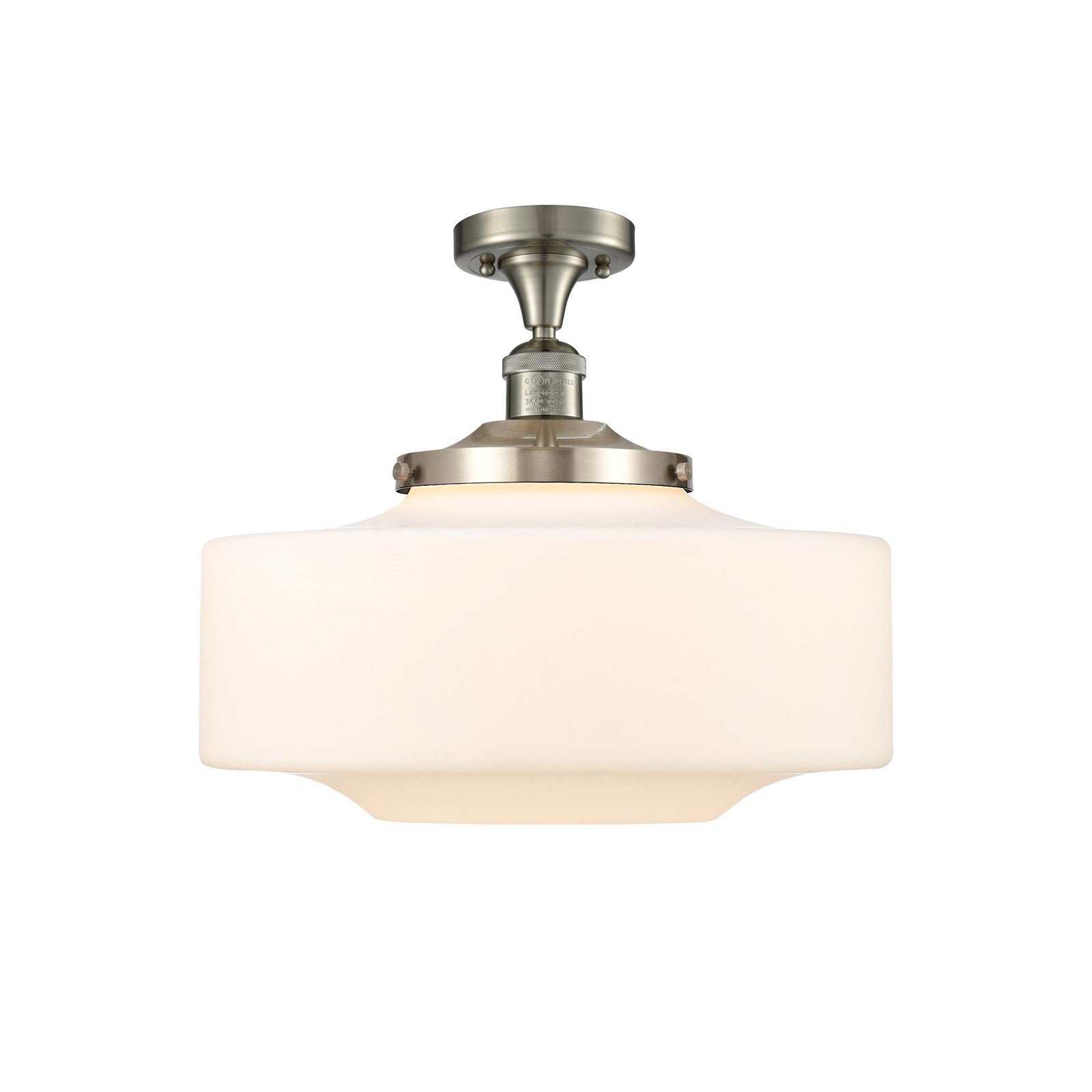 Innovations Bridgeton 16in 1-Light Semi-Flush Mount | Traditional Brushed Satin Nickel Steel and Matte White Frosted Glass | Model 517-1CH-SN-G691-16-LED