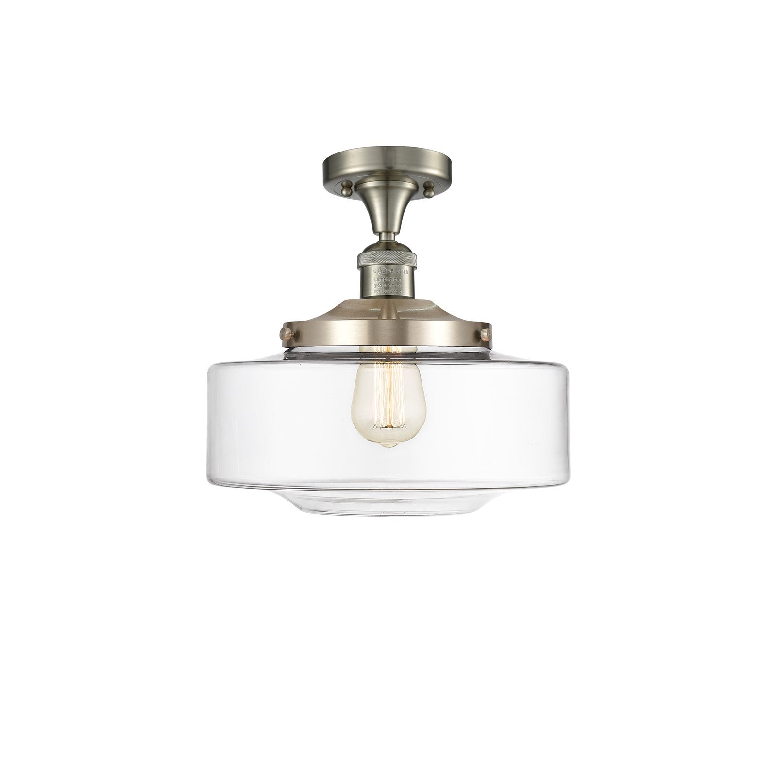 Innovations Bridgeton 12in 1-Light Semi-Flush Mount | Traditional Brushed Satin Nickel Steel and Clear Glass | Entryway & | Model 517-1CH-SN-G692-12-LED