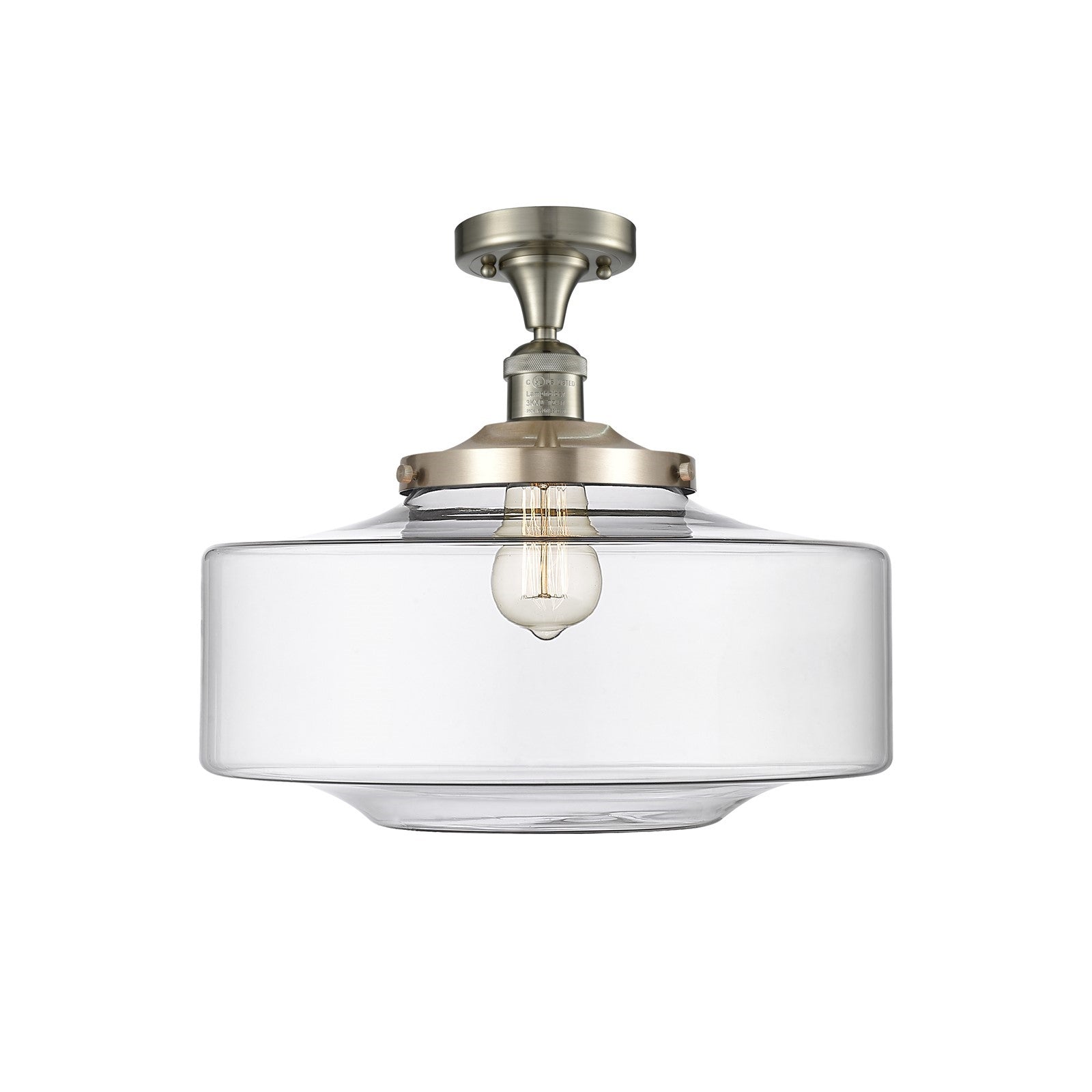 Innovations Bridgeton 16in 1-Light Semi-Flush Mount | Traditional Brushed Satin Nickel Steel and Clear Glass | Entryway & | Model 517-1CH-SN-G692-16