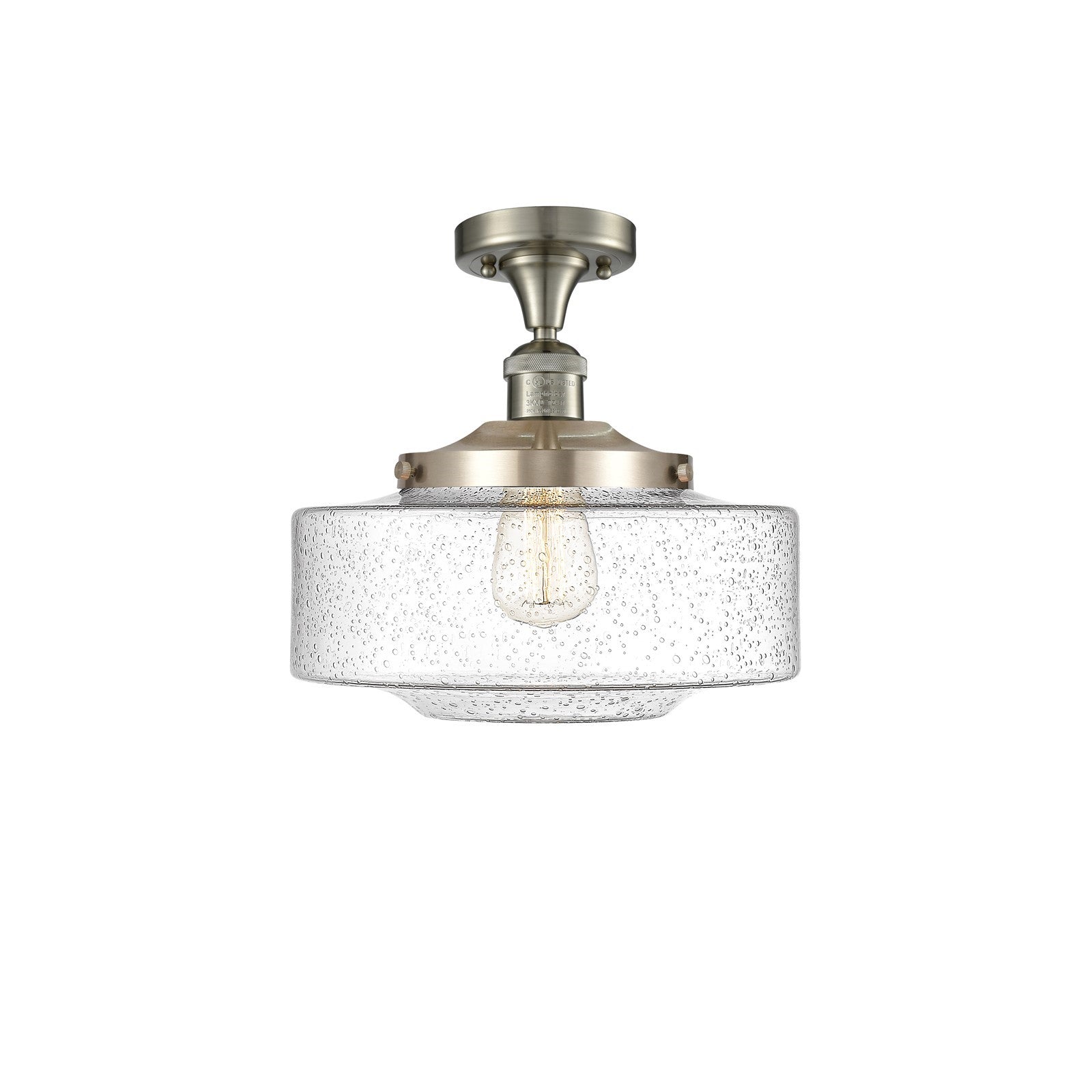 Innovations Bridgeton 12in 1-Light Semi-Flush Mount | Traditional Brushed Satin Nickel Steel and Seedy Glass | Entryway & | Model 517-1CH-SN-G694-12