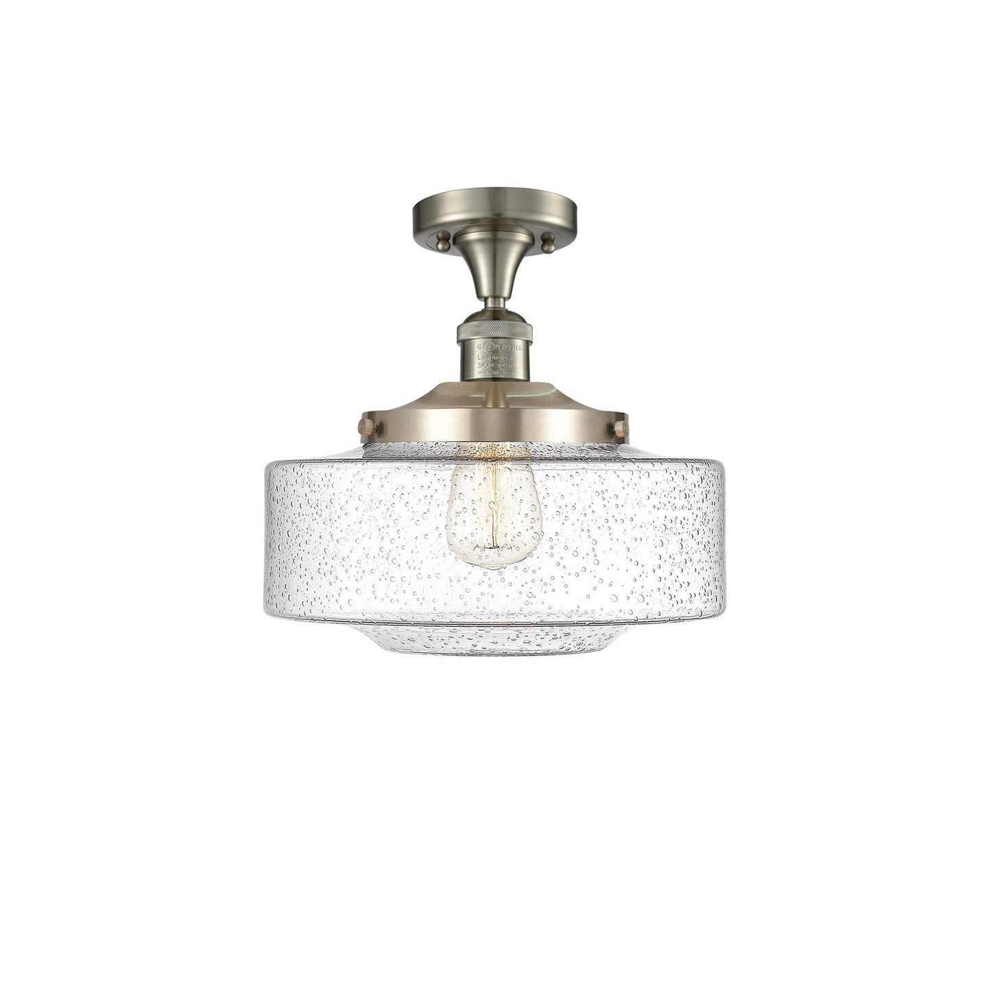 Innovations Bridgeton 12in 1-Light Semi-Flush Mount | Traditional Brushed Satin Nickel Steel and Seedy Glass | Entryway & | Model 517-1CH-SN-G694-12-LED
