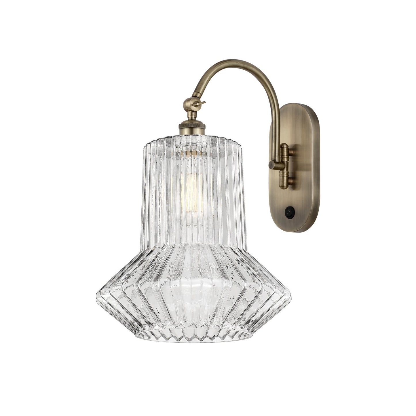 Innovations Springwater 12in 1-Light Swing Arm Wall Sconce | Art Nouveau Antique Brass Steel and Clear Fluted Glass | Bedroom & | Model 518-1W-AB-G212