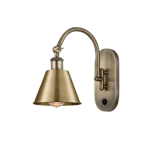 Innovations Smithfield 1-Light 6.5in Swing Arm Wall Sconce | Industrial Farmhouse Antique Brass Steel and Cast Brass with Antique | Model 518-1W-AB-M8-LED