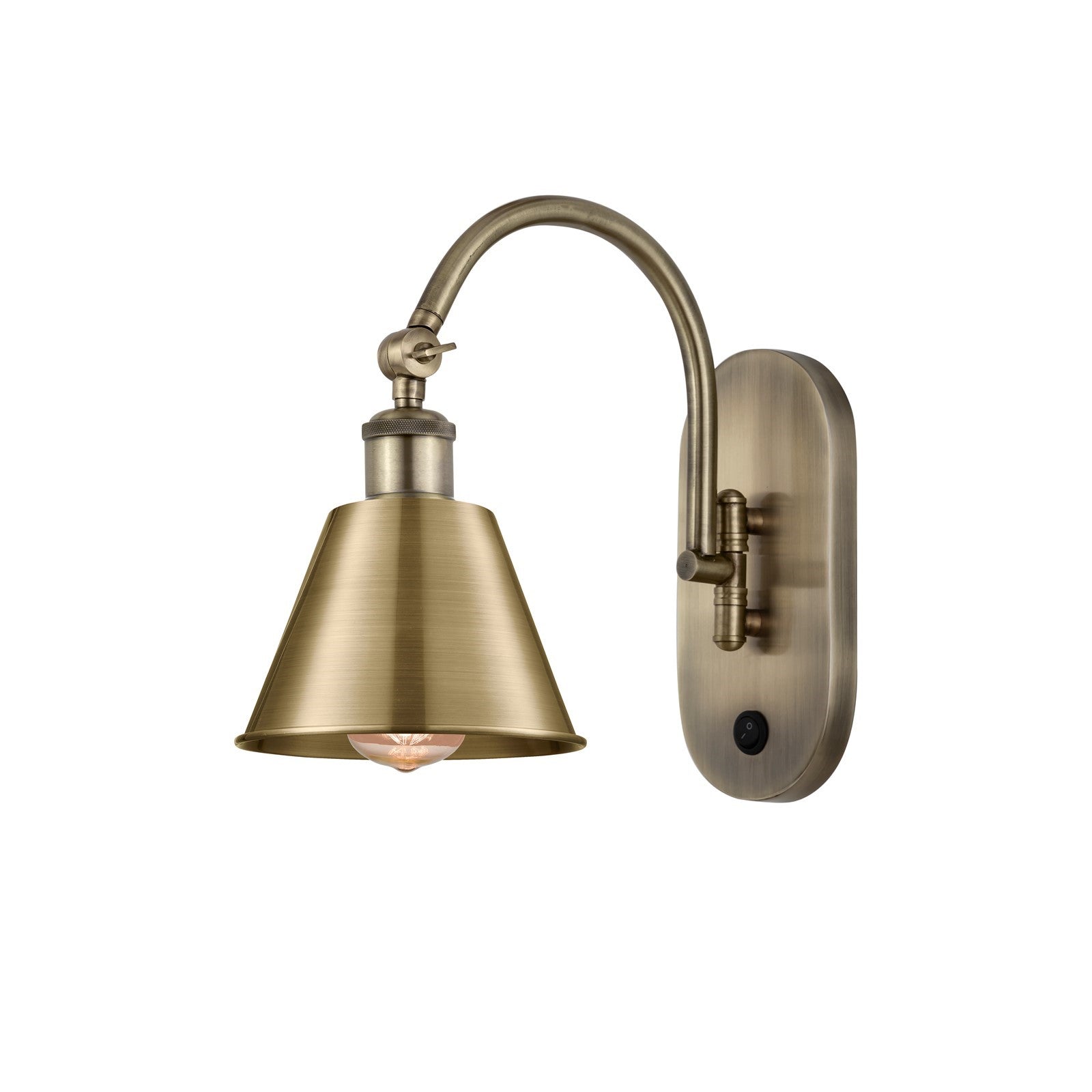 Innovations Smithfield 1-Light 6.5in Swing Arm Wall Sconce | Industrial Farmhouse Antique Brass Steel and Cast Brass with Antique | Model 518-1W-AB-M8-LED