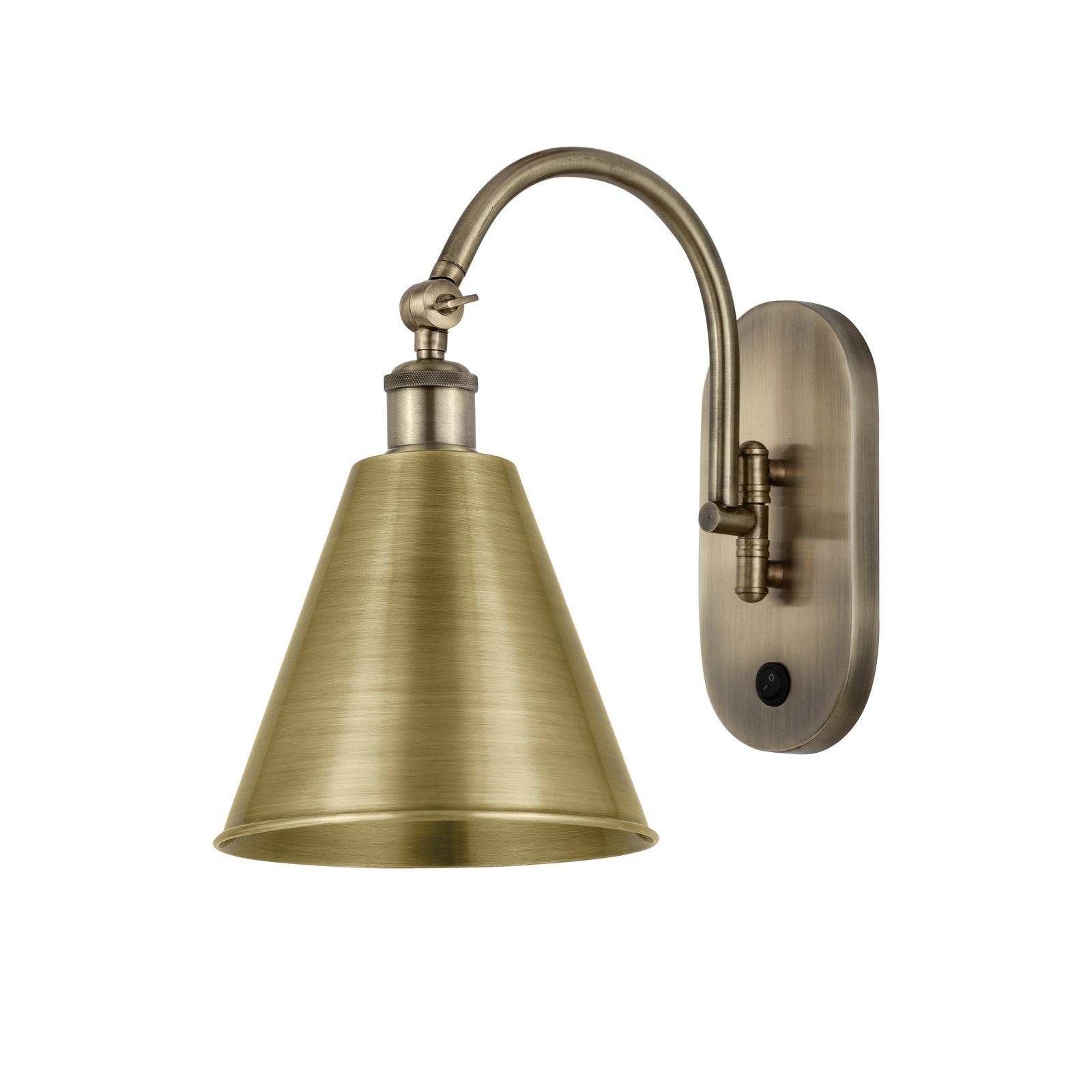 Innovations Berkshire 8in 1-Light Swing Arm Sconce | Industrial Antique Brass Steel and Cast Brass Metal Shade | Bedroom & | Model 518-1W-AB-MBC-8-AB