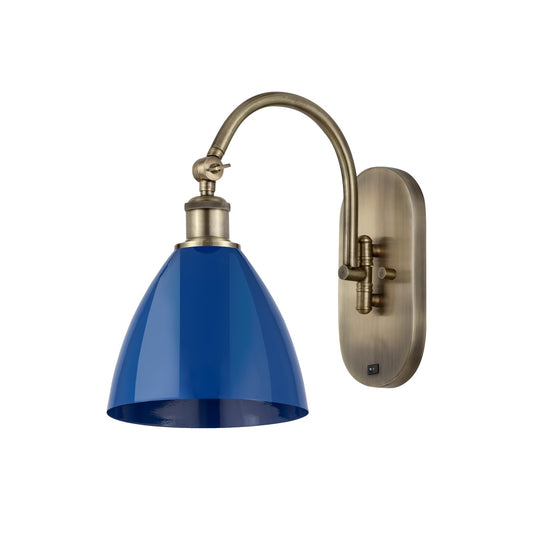 Innovations Plymouth 7.5in 1-Light Swing Arm Lamp | Industrial Antique Brass Steel and Matte Blue Metal Shade | Bedroom | Model 518-1W-AB-MBD-75-BL
