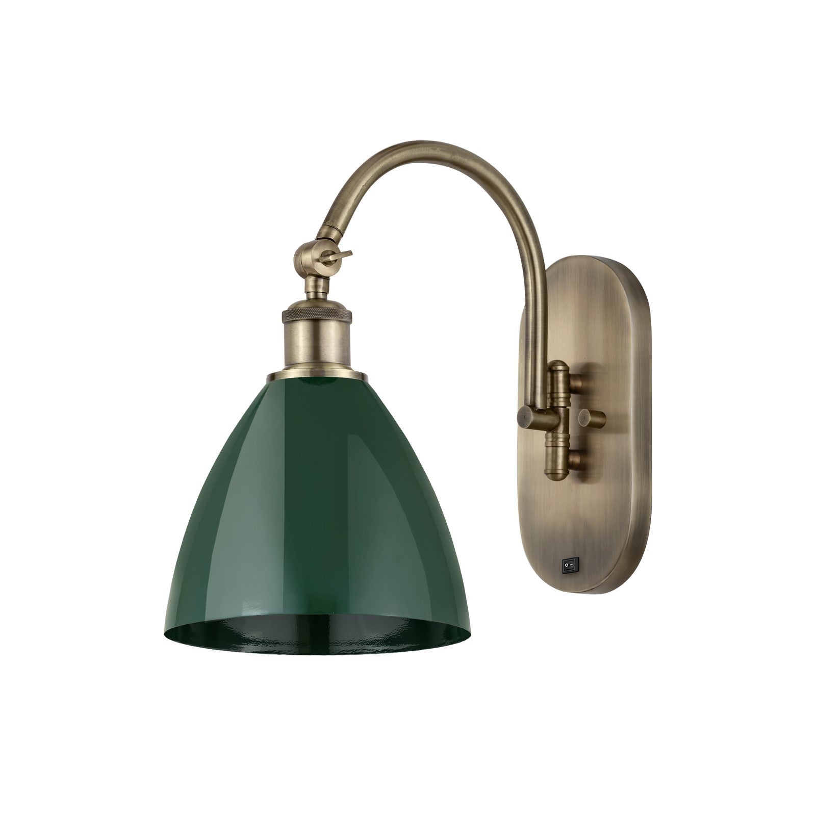 Innovations Plymouth 1-Light 7.5in Swing Arm Wall Sconce | Industrial Antique Brass and Matte Green Metal | Kitchen & | Model 518-1W-AB-MBD-75-GR-LED