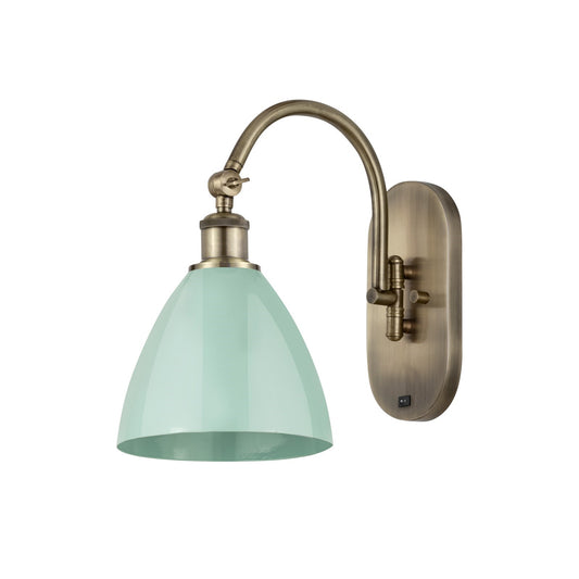 Innovations Plymouth 7.5in 1-Light Swing Arm Lamp | Industrial Farmhouse Antique Brass Steel and Seafoam Metal Shade | Bedroom | Model 518-1W-AB-MBD-75-SF