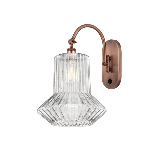 Innovations Springwater 12in 1-Light Swing Arm Lamp | Art Nouveau Antique Copper Steel and Clear Fluted Glass | Bedroom & Living | Model 518-1W-AC-G212