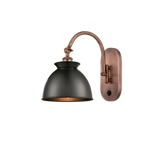 Innovations Adirondack 8.25in 1-Light Swing Arm Lamp | Industrial Antique Copper and Matte Black Metal | Damp Rated Bedroom & | Model 518-1W-AC-M14-BK-LED