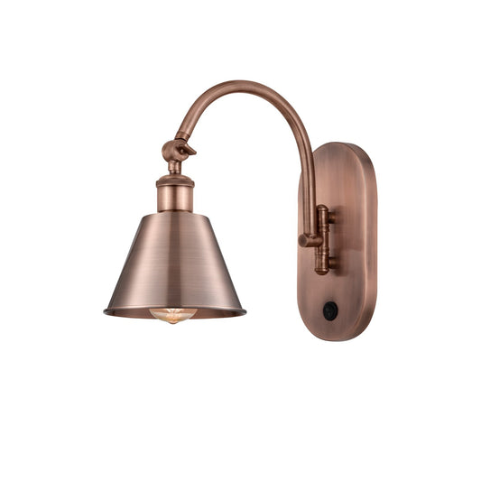 Innovations Smithfield 1-Light 6.5in Swing Arm Wall Sconce | Industrial Farmhouse Antique Copper Steel and Metal Shade | Bedroom | Model 518-1W-AC-M8-LED