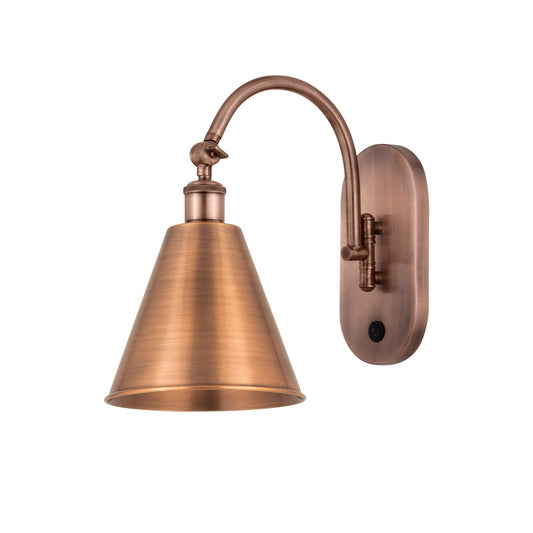 Innovations Berkshire 8in 1-Light Swing Arm Sconce | Industrial Antique Copper Steel and Cast Brass | Damp Rated Bedroom & | Model 518-1W-AC-MBC-8-AC