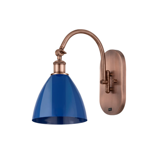 Innovations Plymouth 1-Light 7.5in Swing Arm Sconce | Industrial Antique Copper and Matte Blue Metal Shade | Bedroom & | Model 518-1W-AC-MBD-75-BL-LED