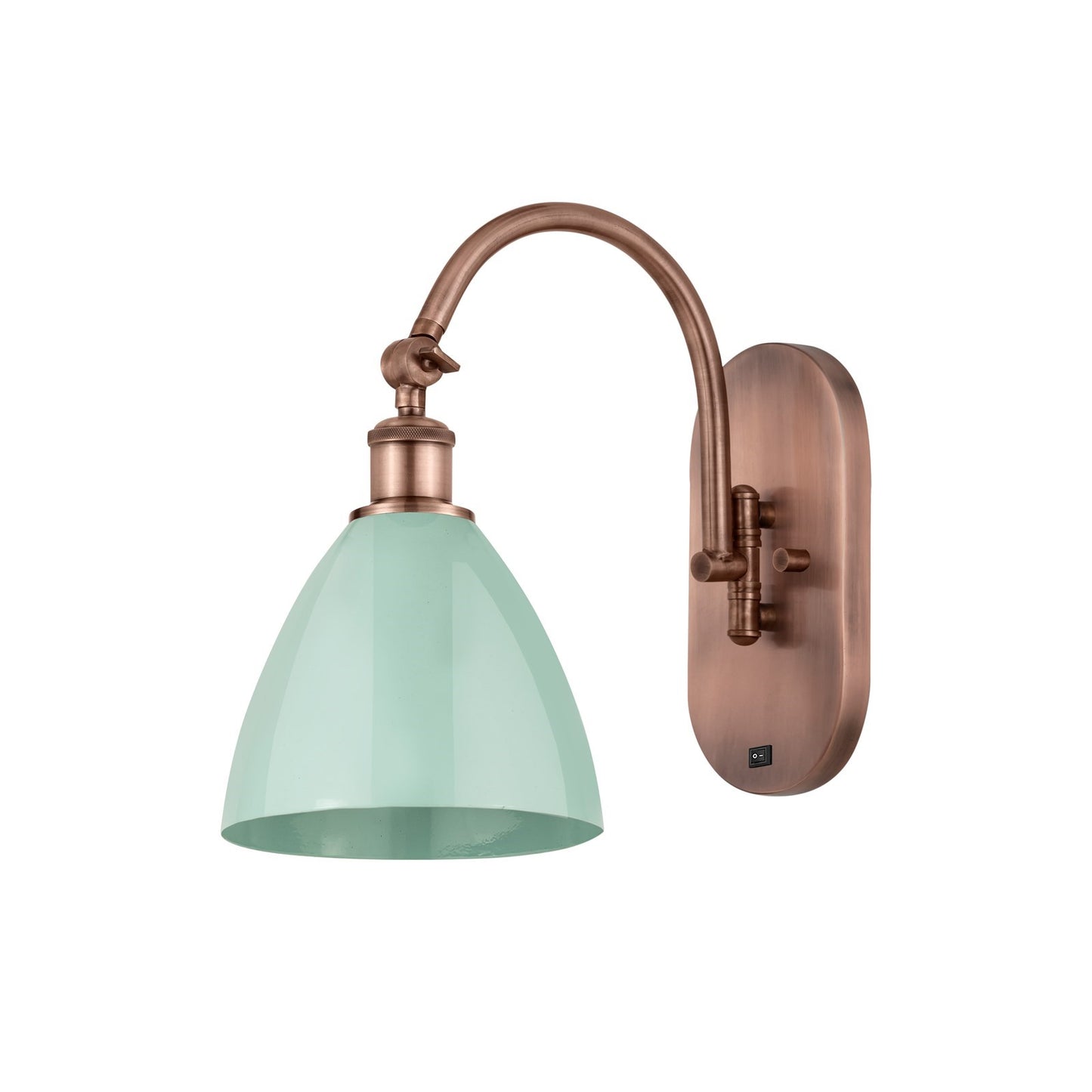 Innovations Plymouth 1-Light 7.5in Swing Arm Wall Sconce | Industrial Farmhouse Antique Copper and Matte Seafoam Metal | Model 518-1W-AC-MBD-75-SF-LED