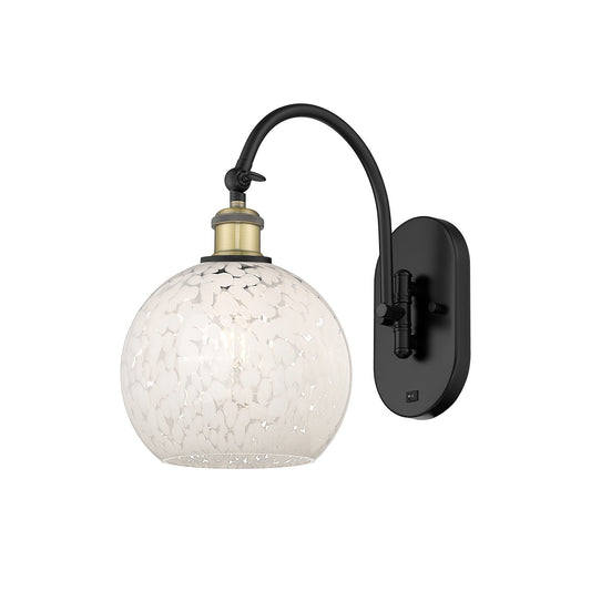 Innovations Lighting White Mouchette 8in 1-Light Swing Arm Lamp | Art Nouveau Black Antique Brass and White Glass | Bedroom & | Model 518-1W-BAB-G1216-8WM