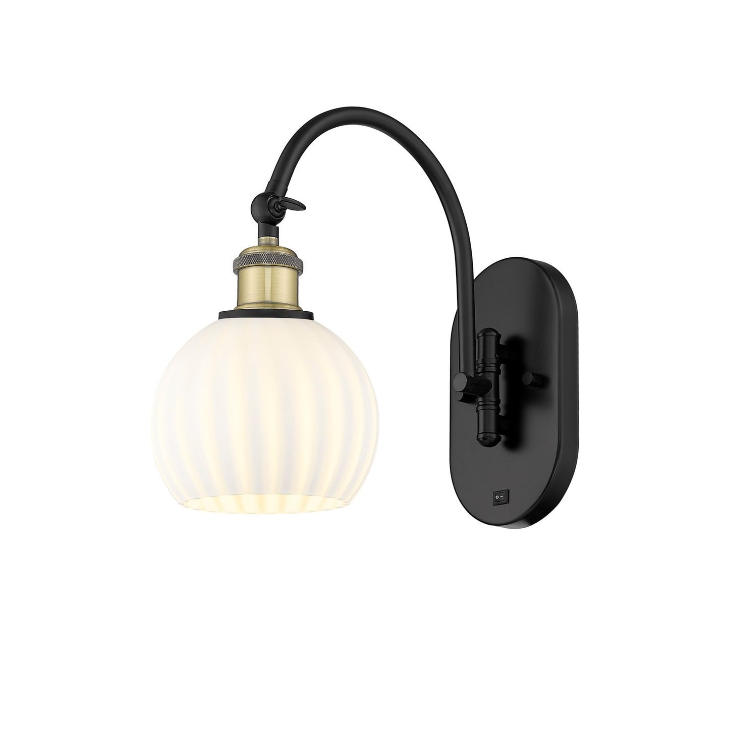 Innovations Lighting Ballston 6in 1-Light Swing Arm Sconce | Art Nouveau Black Antique Brass and White Venetian Glass | Model 518-1W-BAB-G1217-6WV
