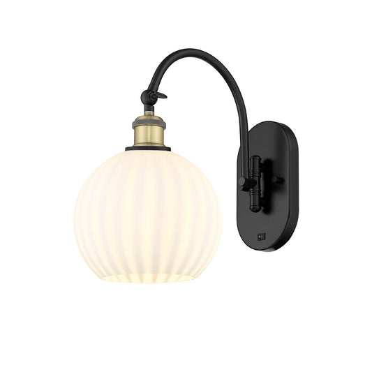 Innovations White Venetian 8in 1-Light Swing Arm Sconce | Modern Contemporary Black Antique Brass and White Glass | Bedroom & | Model 518-1W-BAB-G1217-8WV
