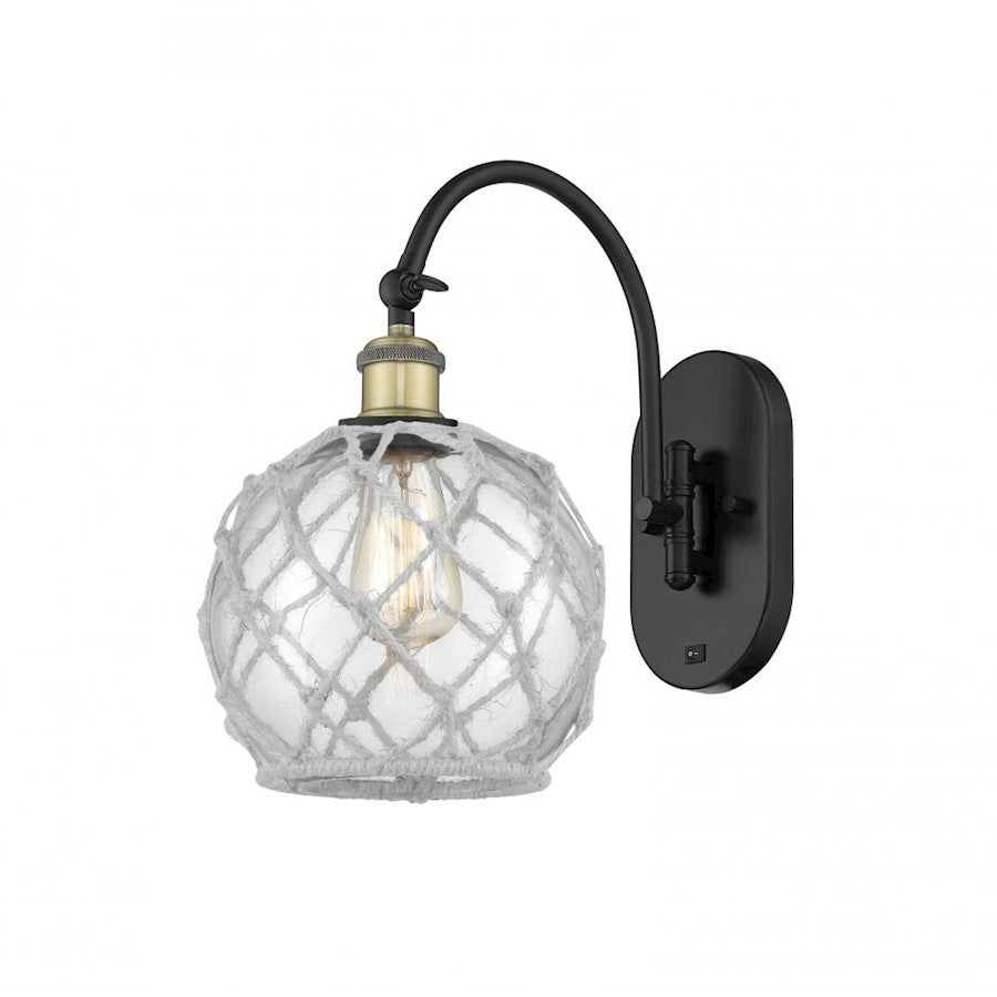 Innovations Ballston Farmhouse Rope 8in 1-Light Wall Sconce | Industrial Black Antique Brass and Clear Glass White Rope | Model 518-1W-BAB-G122-8RW