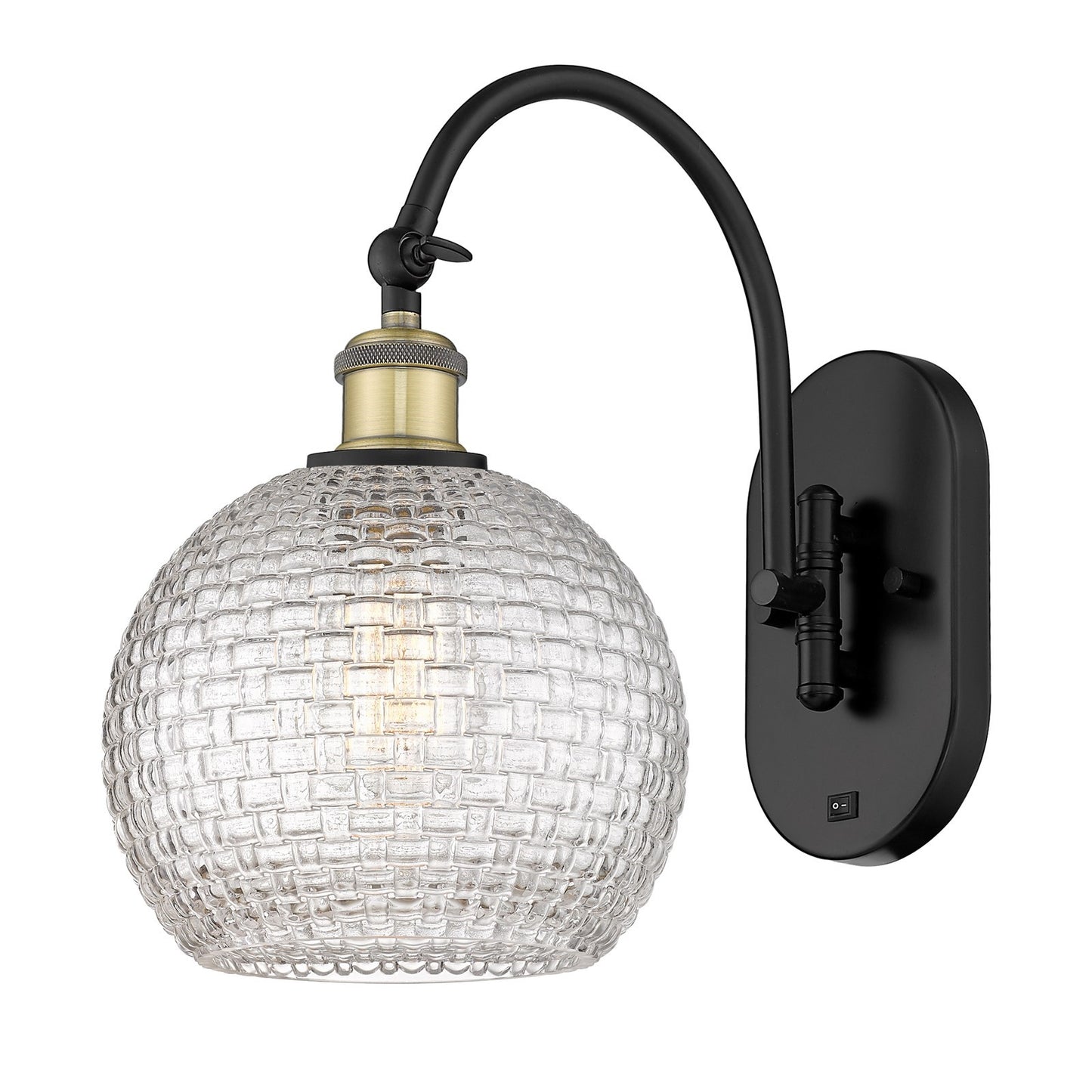 Innovations Athens 8in 1-Light Swing Arm Lamp | Modern Farmhouse Black Antique Brass and Clear Basket Weave Glass | Living | Model 518-1W-BAB-G122C-8CL