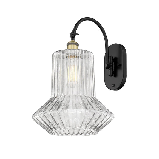 Innovations Springwater 12in 1-Light Swing Arm Lamp | Industrial Black Antique Brass and Clear Fluted Glass | Bedroom & Living | Model 518-1W-BAB-G212