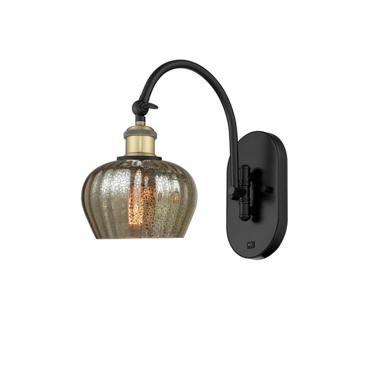 Innovations Fenton 1-Light 7in Swing Arm Wall Sconce | Industrial Black Antique Brass and Mercury Glass | Bedroom & Living Room | Model 518-1W-BAB-G96