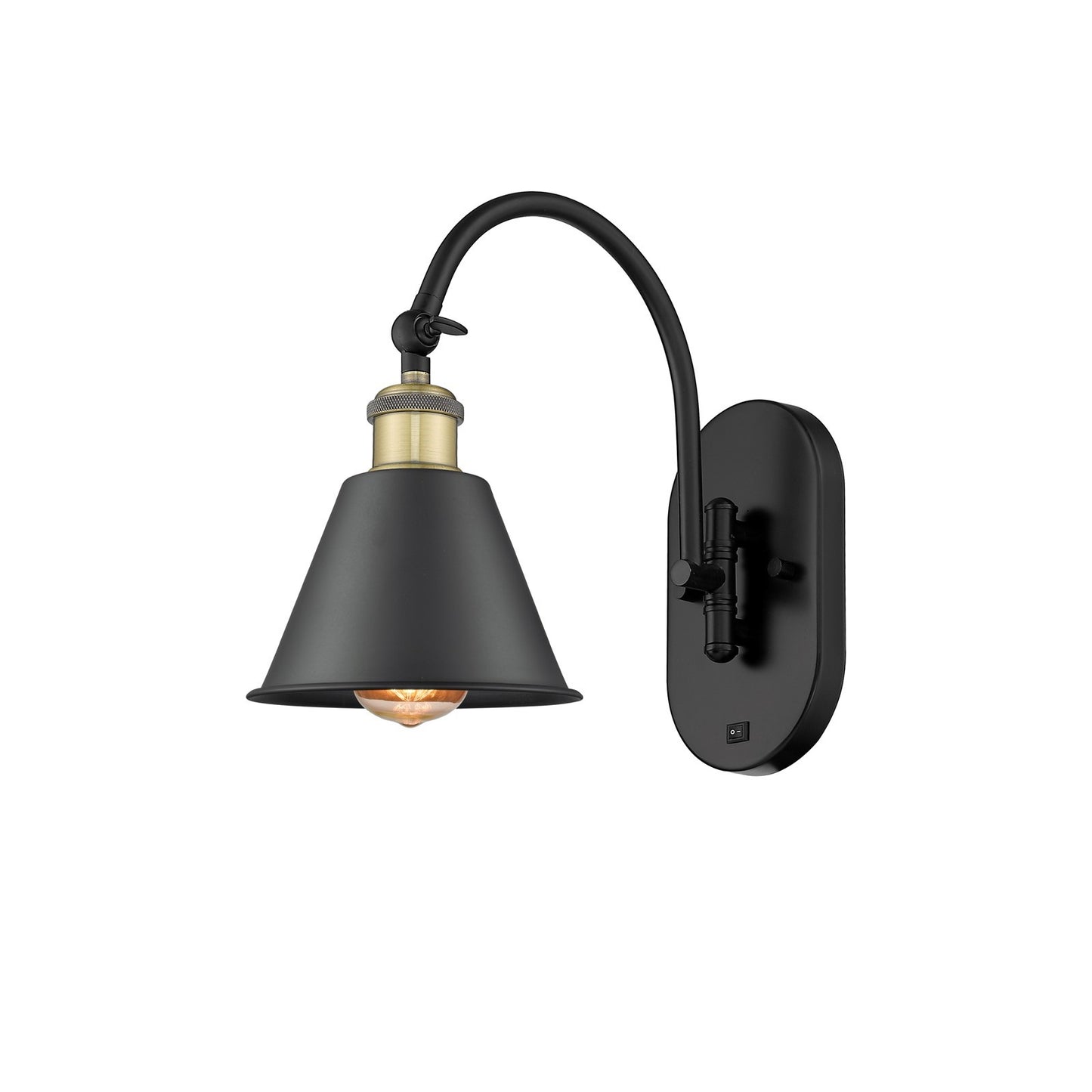 Innovations Smithfield 1-Light Swing Arm Sconce | Industrial Black Antique Brass and Matte Black Metal Shade | Bedroom & Hallway | Model 518-1W-BAB-M8