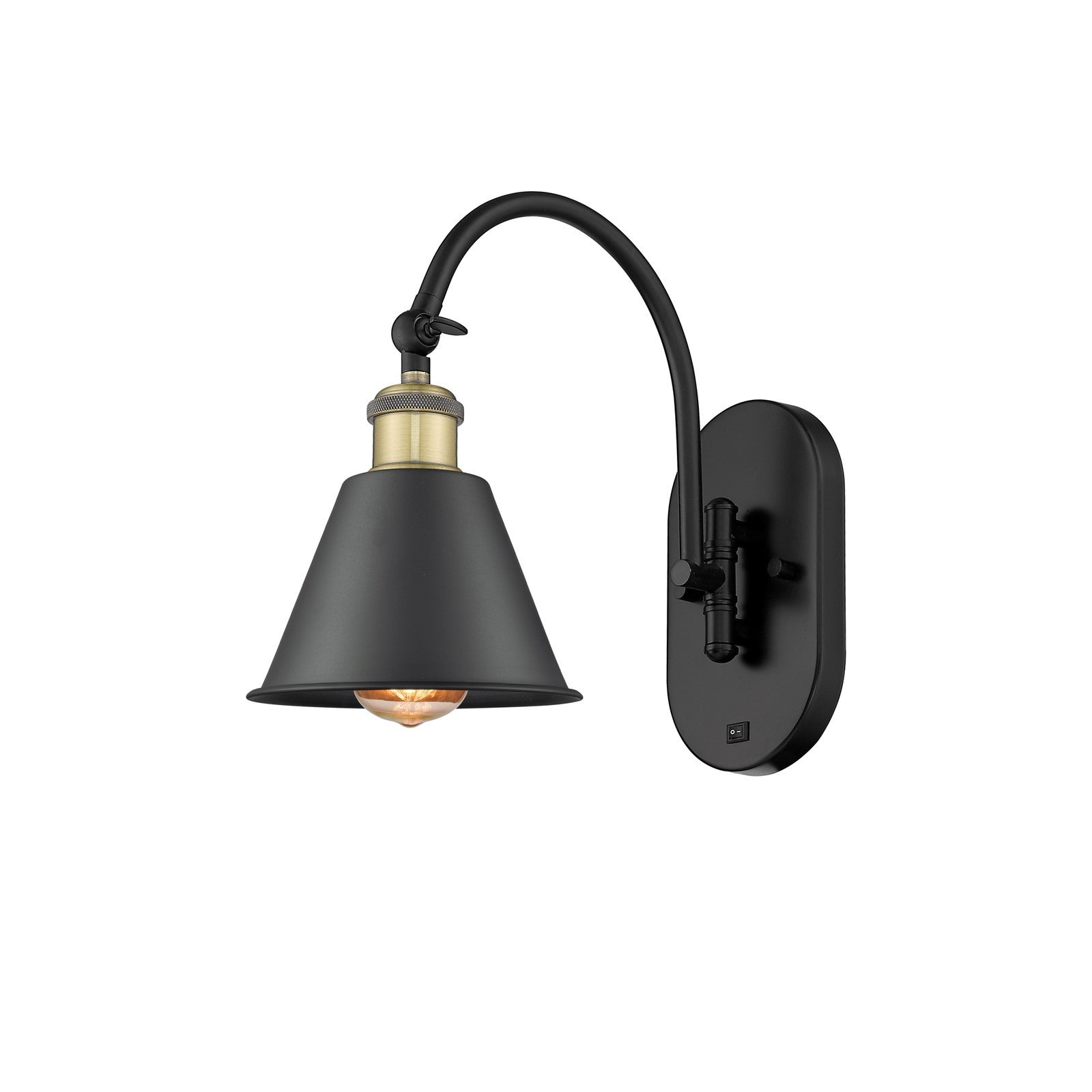 Innovations Smithfield 7in 1-Light Swing Arm Sconce | Industrial Black Antique Brass and Matte Black Metal Shade | Bedroom & | Model 518-1W-BAB-M8-LED