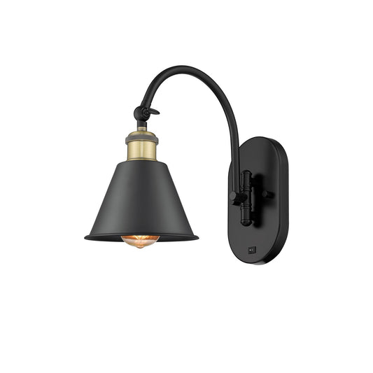 Innovations Smithfield 7in 1-Light Swing Arm Sconce | Industrial Black Antique Brass and Matte Black Metal Shade | Bedroom & | Model 518-1W-BAB-M8-LED